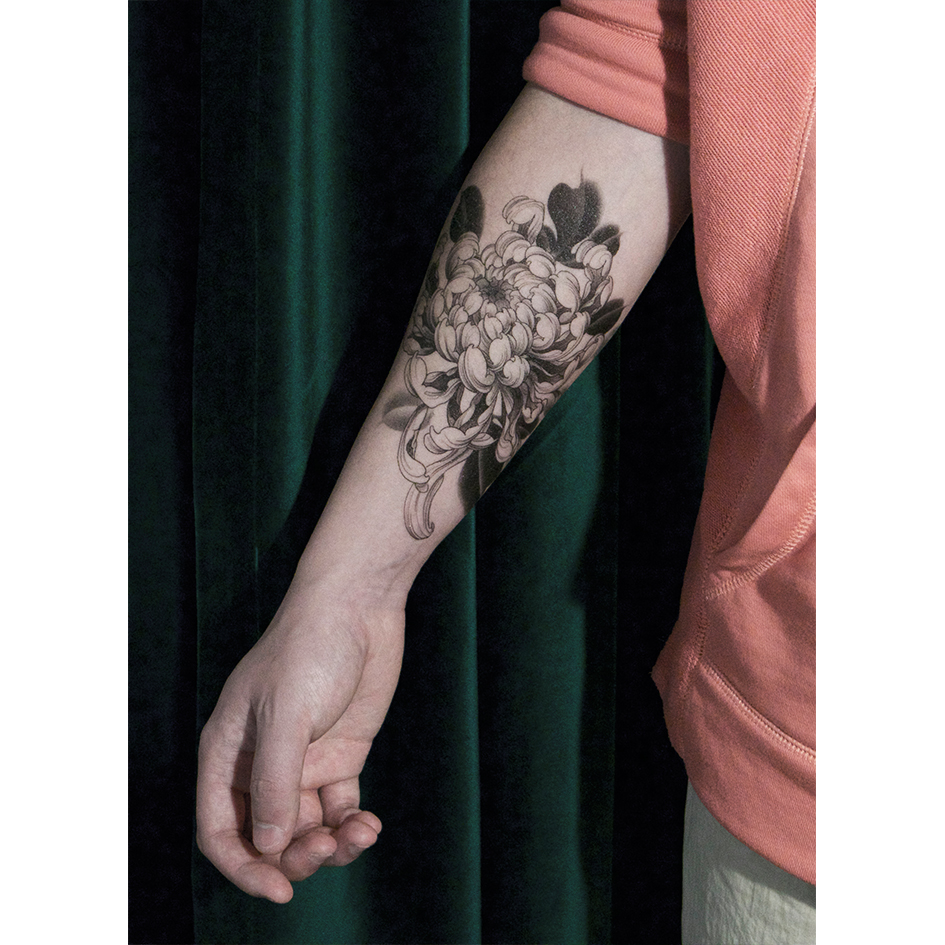 新品防水纹身贴zingtattoo黑白素花一对原创纹身贴纸可做肩花胸部花臂