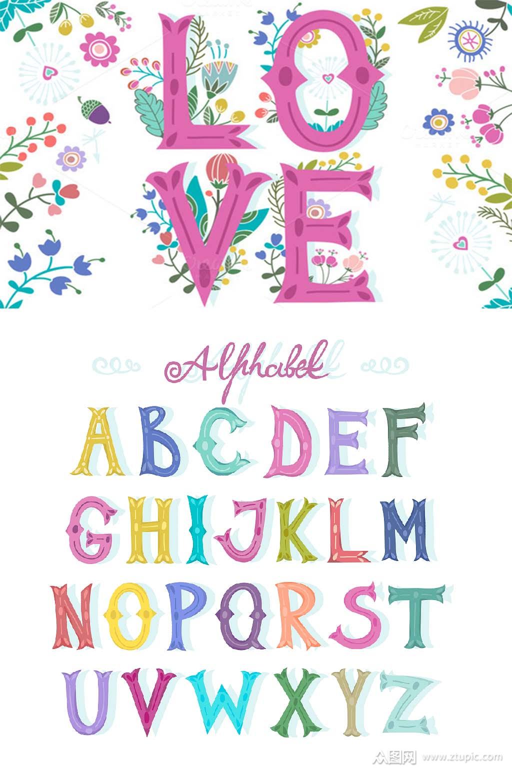 创意海报可爱彩色字母表矢量设计装饰图