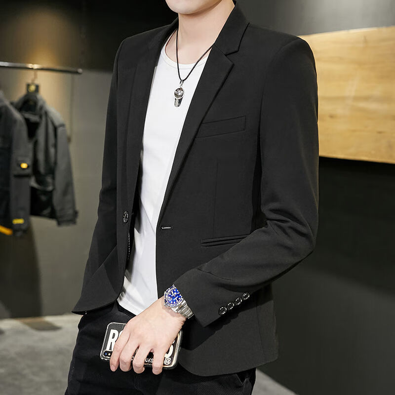 小西服男秋季韩版潮流休闲纯色单西外套青年帅气修身西装个性上衣1001