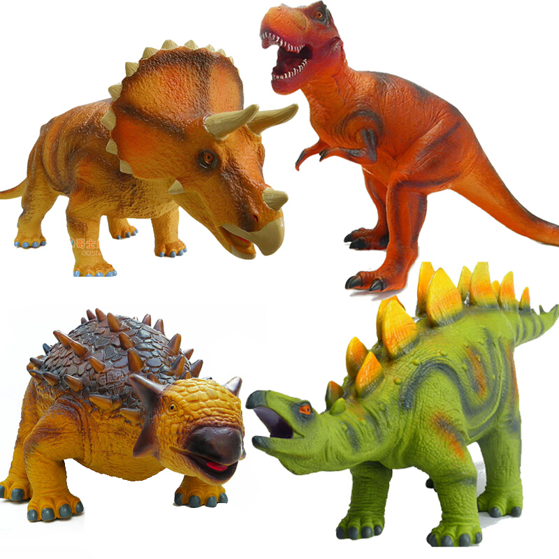 儿童仿真软模型塑胶恐龙鳄鱼侏罗纪霸王龙三角龙剑龙大号玩具b款4个一