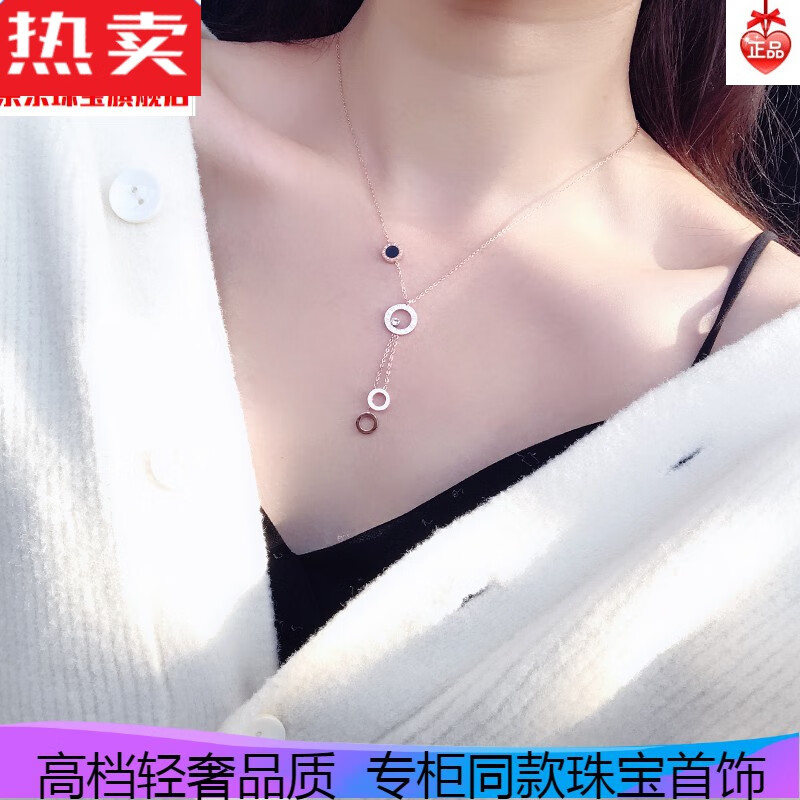 韩版黑圆流苏项链女短锁骨链网红个性潮钛钢镀ins今年流行款百搭潮的