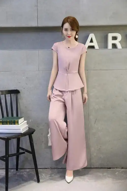 春夏装女装2016新款潮流时尚纯色显瘦短袖上衣阔腿裤套装女两件套