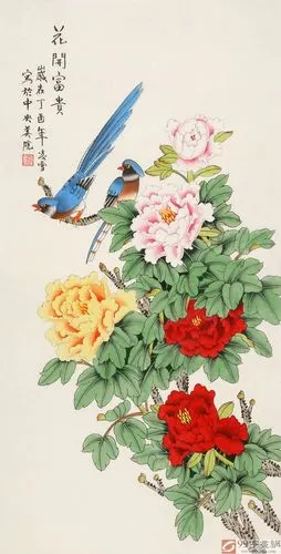 凌雪三尺工笔花鸟画《花开富贵》 - 牡丹画 - 99字画网