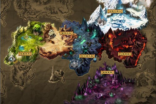 大领主西方魔幻风格的极美画风,体现在世界地图的六大板块中.