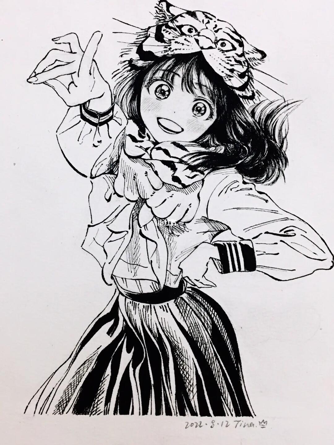 明日酱的水手服  #临摹  #水手服  #动漫临摹  #手绘临摹  #绘画聊