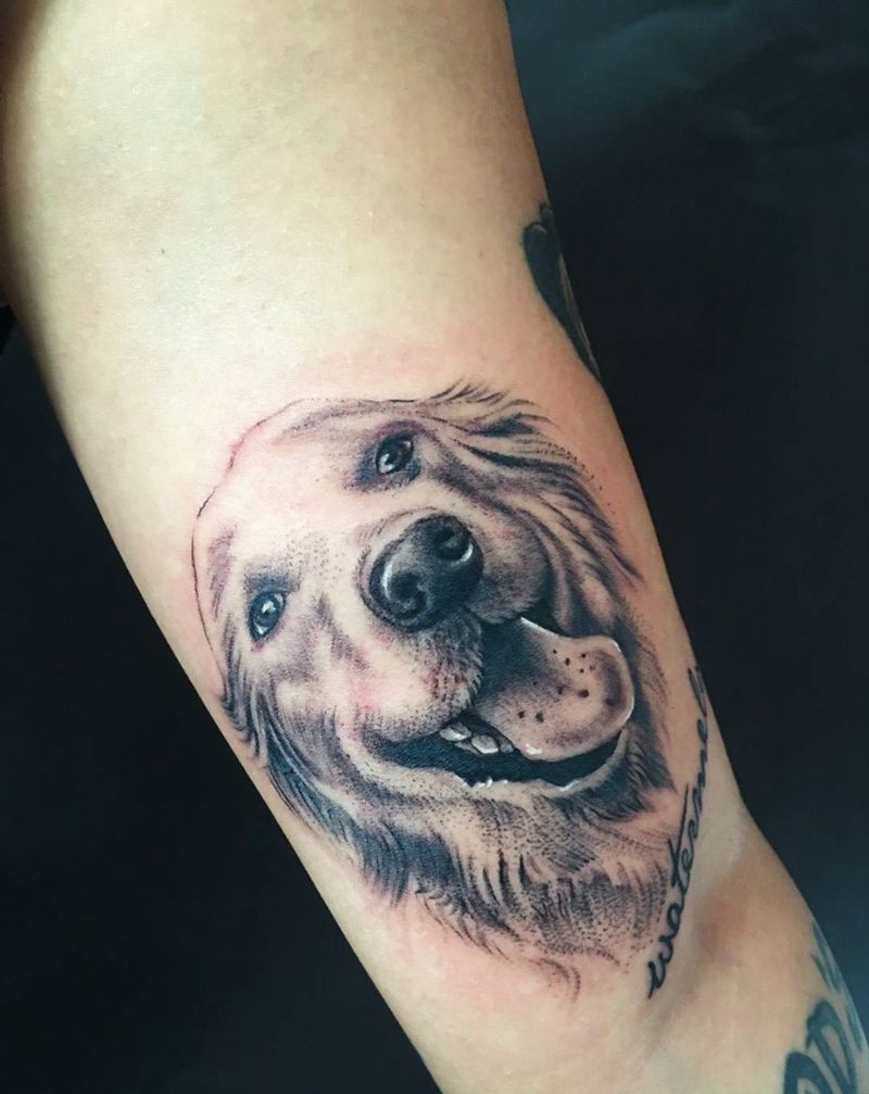 狗狗纹身图片_手臂成品肖像清新动物原创纹身图案