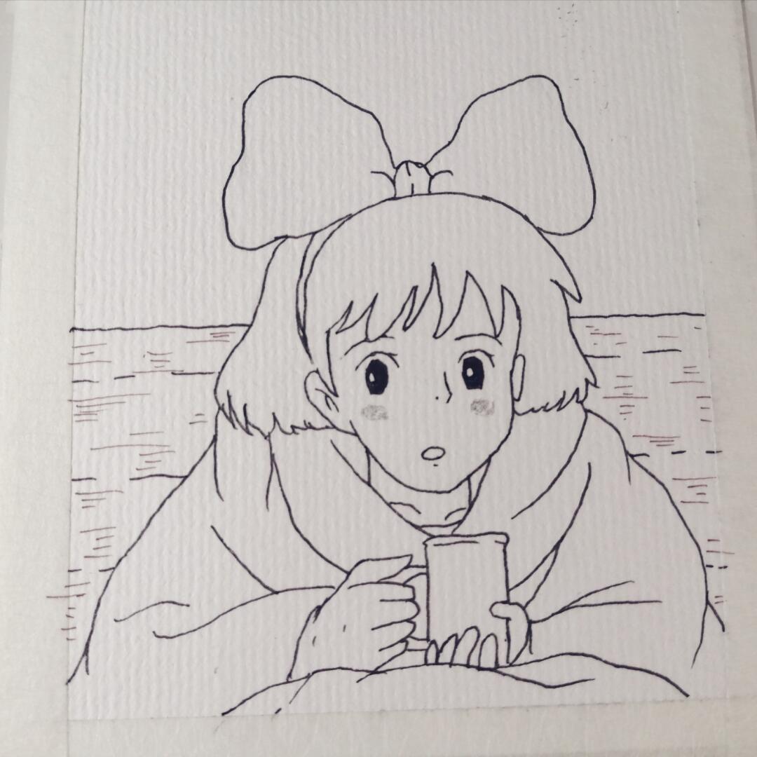 宫崎骏魔女宅急便线稿黑白简笔画