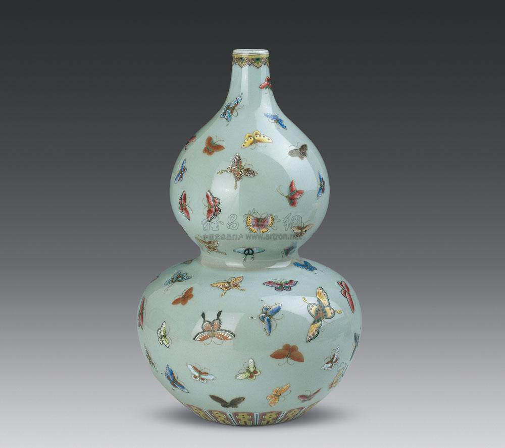 【清中期 豆青釉粉彩百蝶图葫芦瓶】拍卖品_图片_价格_鉴赏_清代粉彩