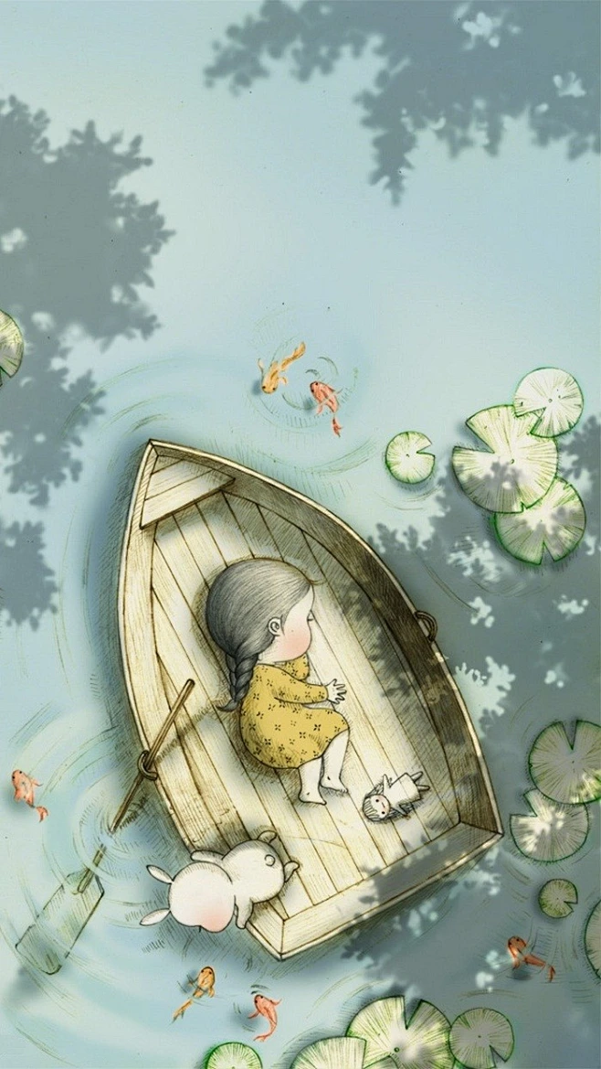 23:56:10女孩与兔子 暖心插画28喜欢治愈系手绘窝乐个趣同采自www