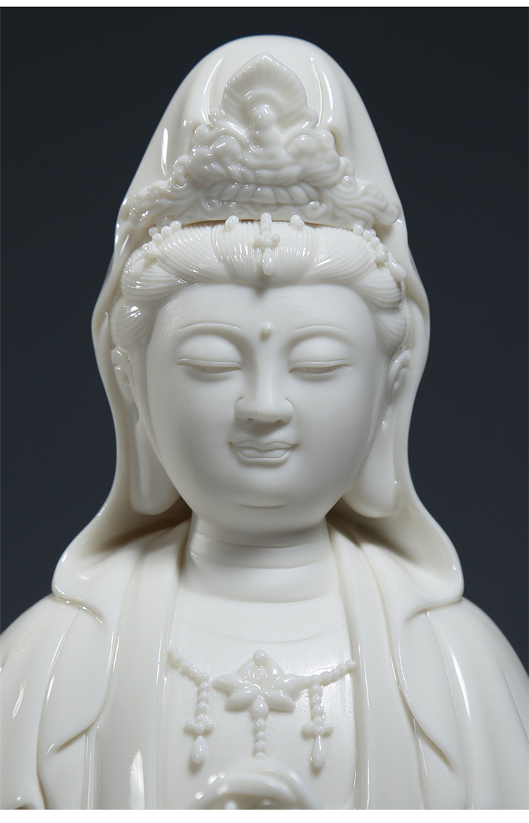 上美陶瓷多尺吋立荷三莲观音像观音菩萨供奉佛具用品桌面摆件白瓷