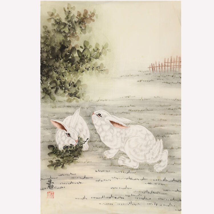 名家手绘国画王生勇二尺竖幅精品 兔 走兽字画装饰挂收藏带带证书
