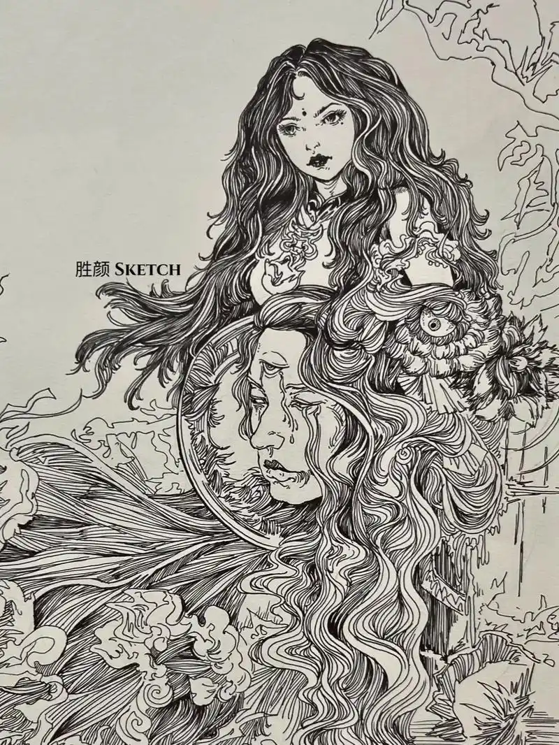 黑白线描画 #手绘 #日常瞎画 - 抖音