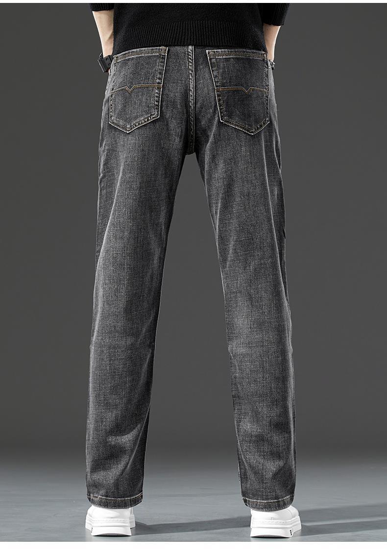 啄木鸟秋冬季男装牛仔裤直筒宽松高端烟灰色阔腿耐磨复古胖子秋冬款
