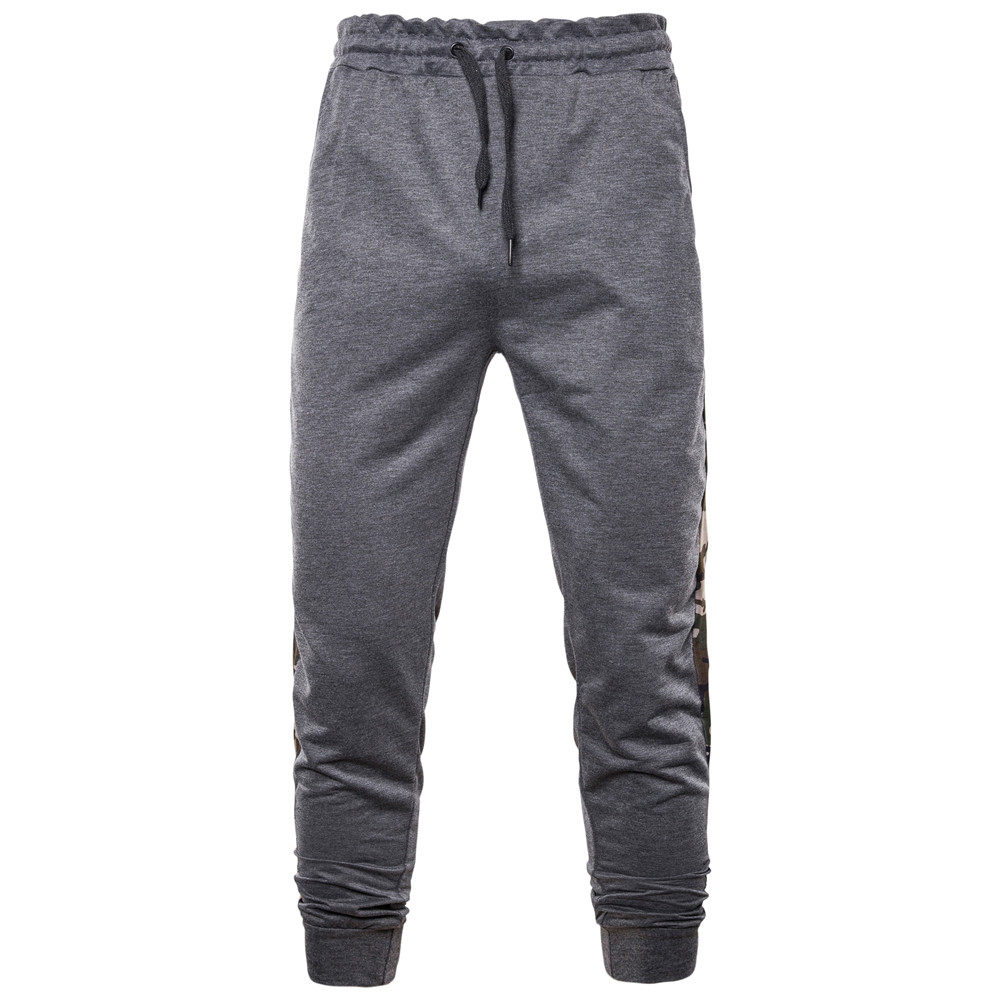 2019外贸新款速卖通男士休闲运动裤男式修身系绳腰带迷彩拼接长裤