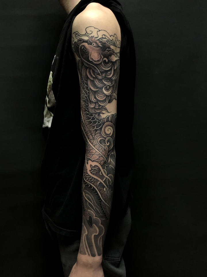 麒麟臂_纹身图案手稿图片_烈焰纹刺的纹身作品集