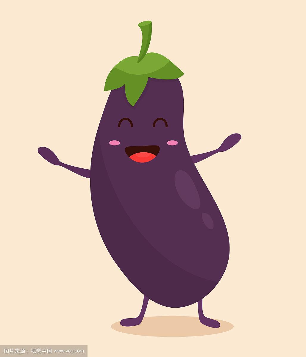 明亮的海报与可爱的卡通茄子