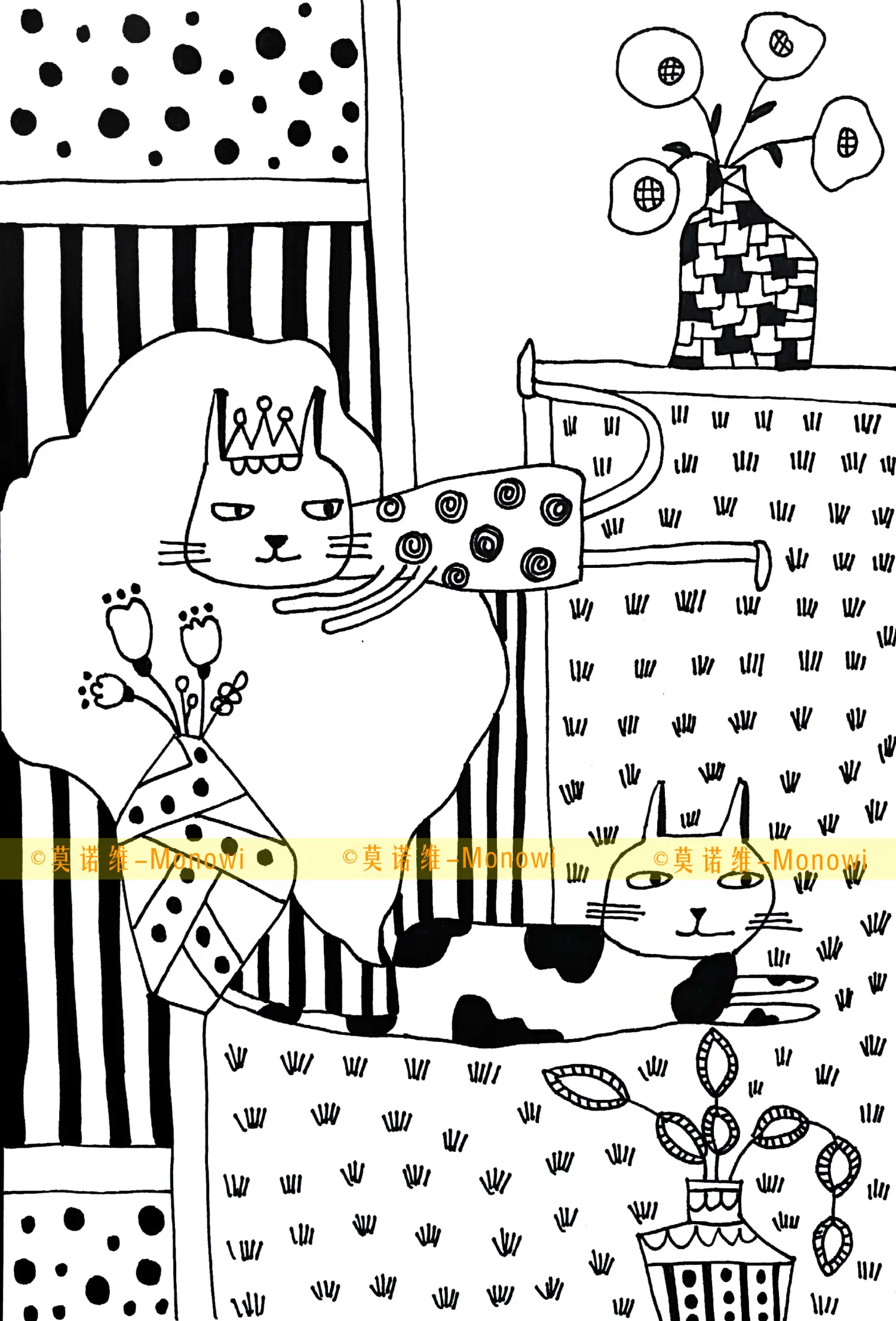 黑白线描画教程10我的动物朋友3