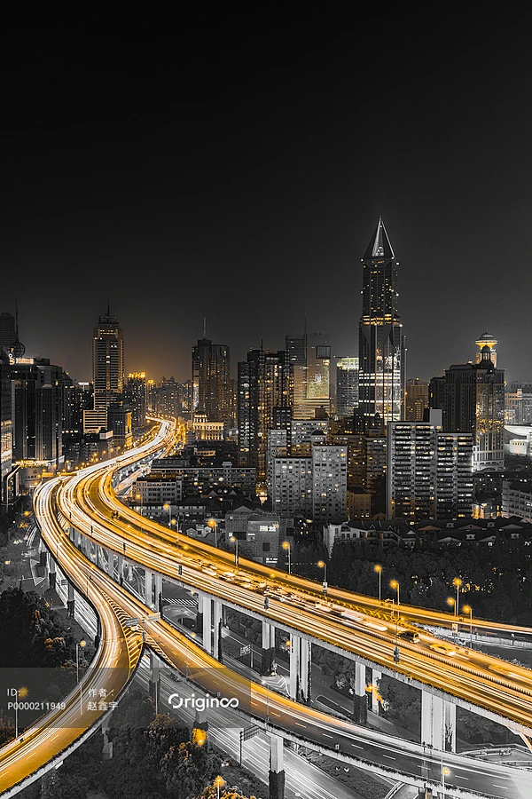 流光溢彩上海陆家嘴城市建筑摩天大楼cbd夜景繁华多重曝光全景照片房