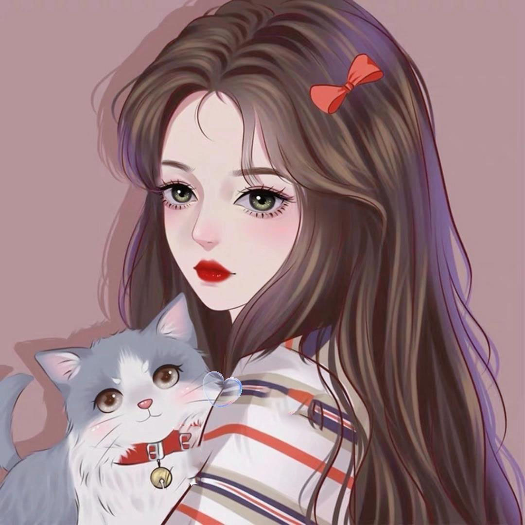 高冷女生漫画头像|闺蜜头像 手绘头像 头像画画 抱猫女生 抱宠物头像