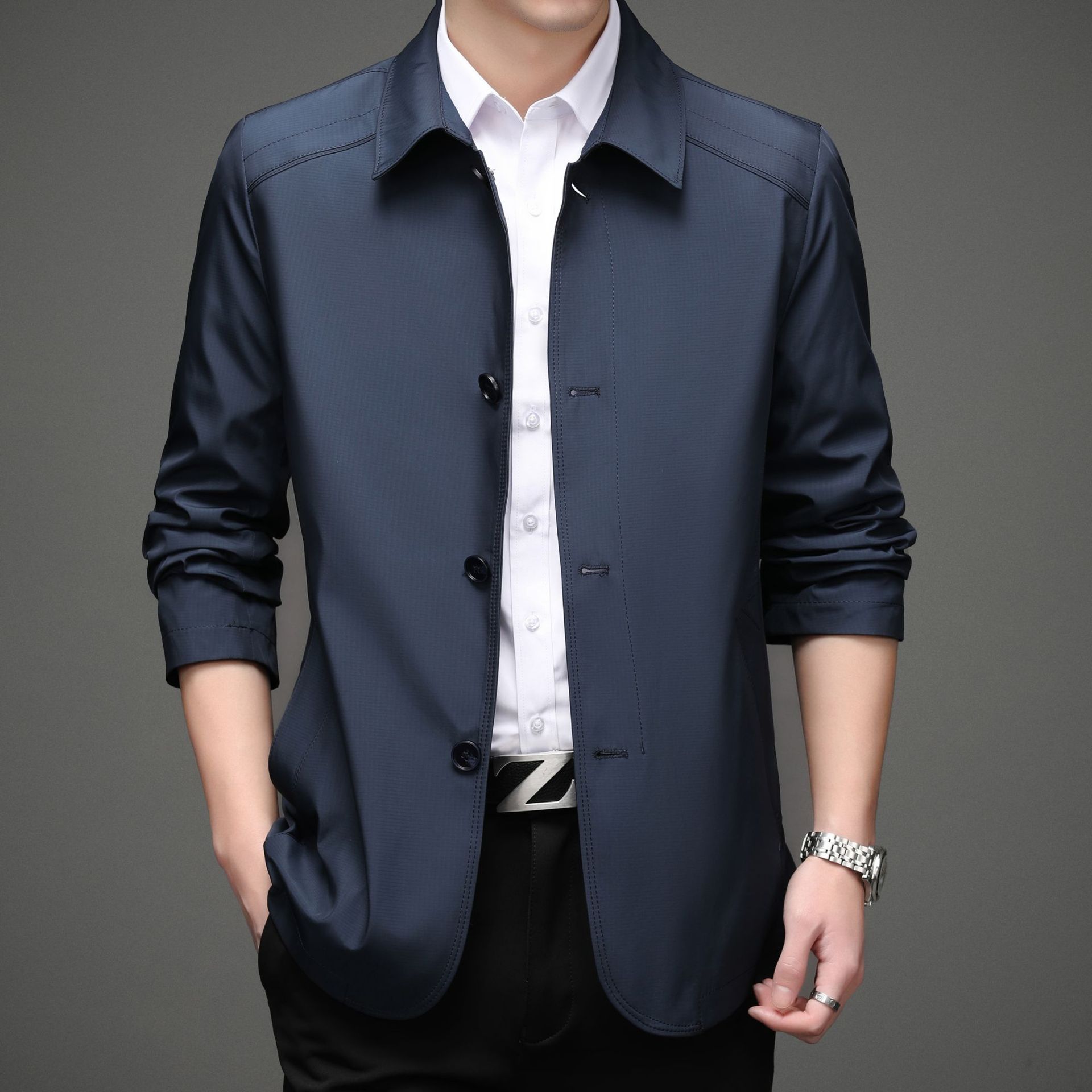 恒源祥男士夹克外套春秋薄款风衣商务休闲男装中老年爸爸大码上衣