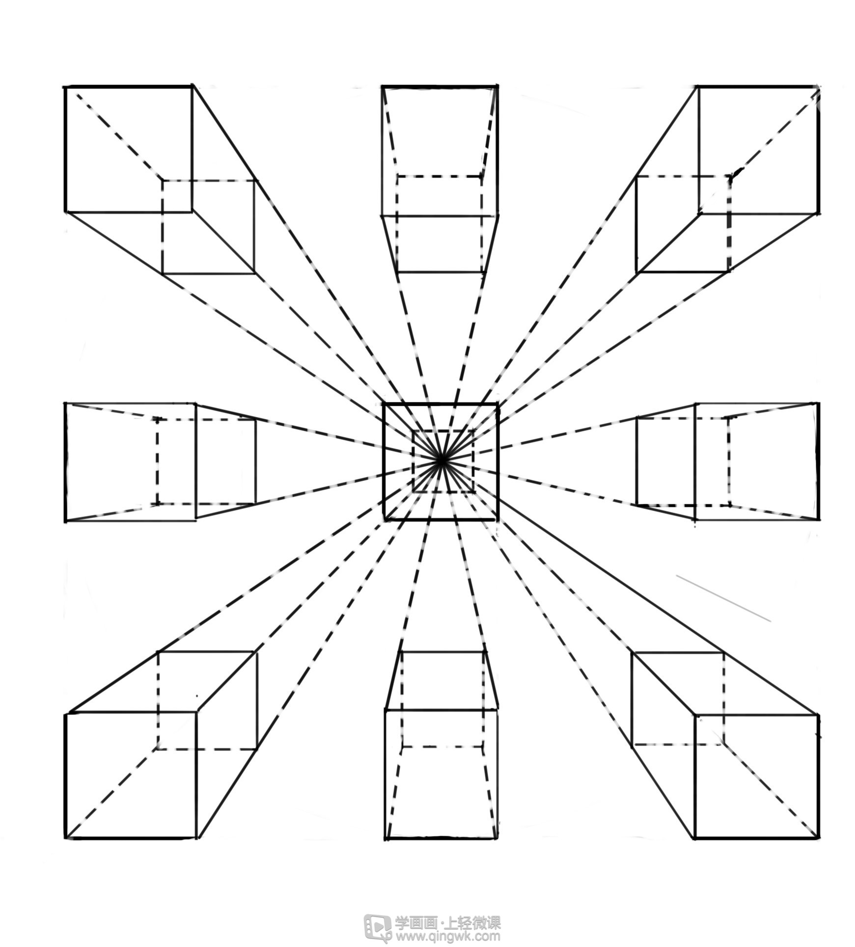 临摹一点透视长方体绘画基础透视的练习