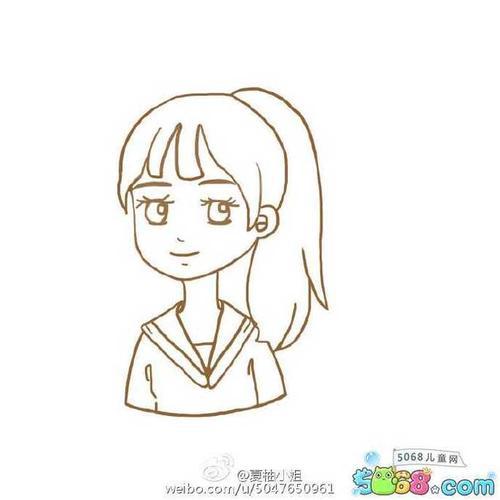 扎马尾小女孩儿童简笔画步骤