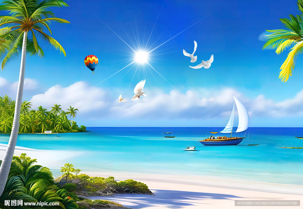 蓝天白云大海沙滩设计图__风景_psd分层素材_设计图库_昵图网nipic.co
