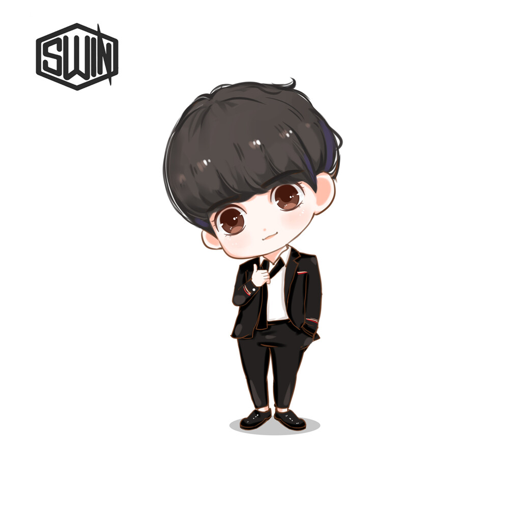 swin蔡徐坤q版卡通手绘人物二次元帅哥动漫