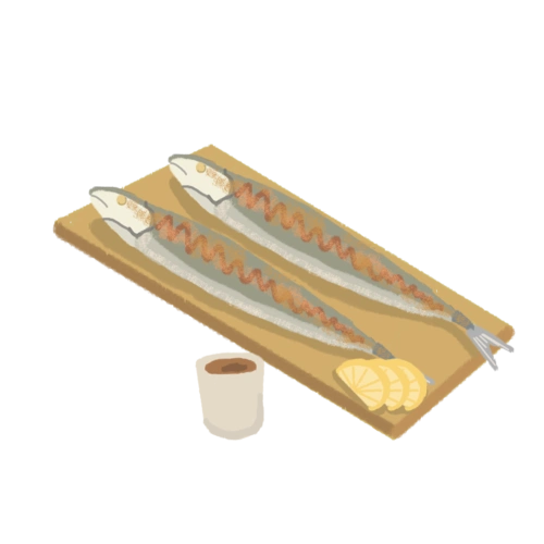 日式料理卡通手绘炭烤秋刀鱼png
