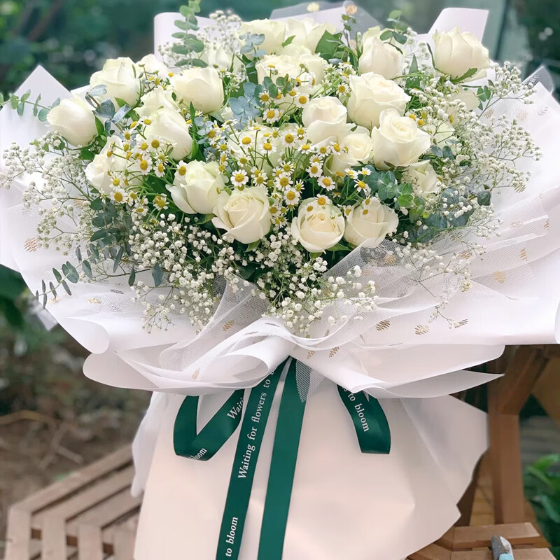 flowers花海·19朵粉玫瑰 6朵白玫瑰满天星【图片 价格 品牌