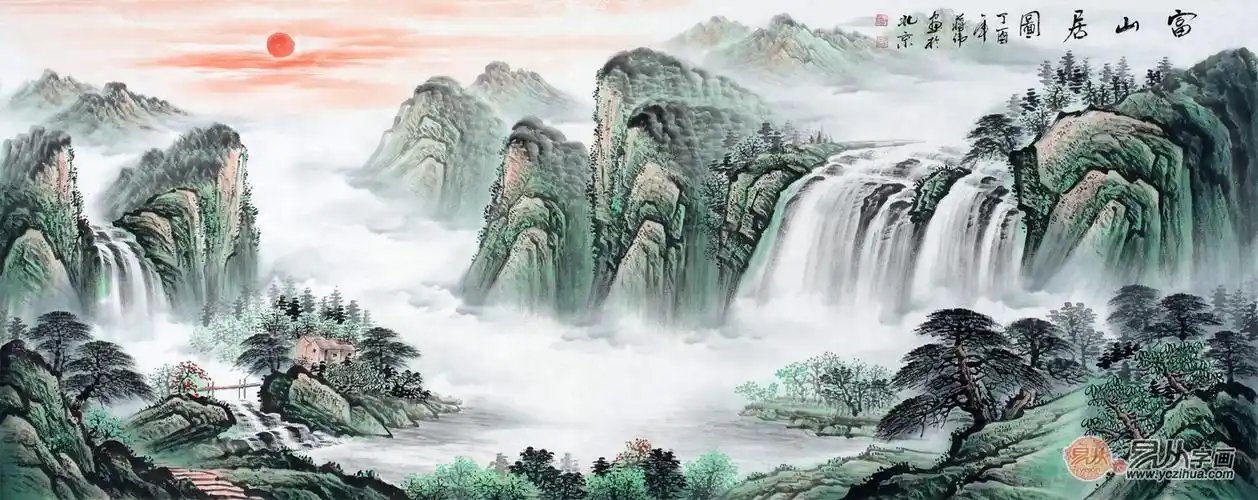 中原书画院蒋伟最新力作青绿聚宝盆《富山居图》