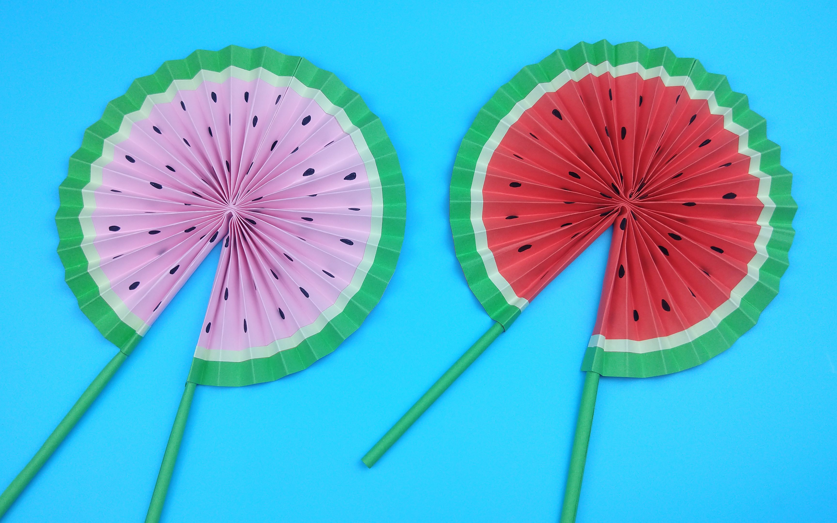 教你自制简单漂亮的西瓜扇子,小朋友都喜欢,手工diy折纸教学