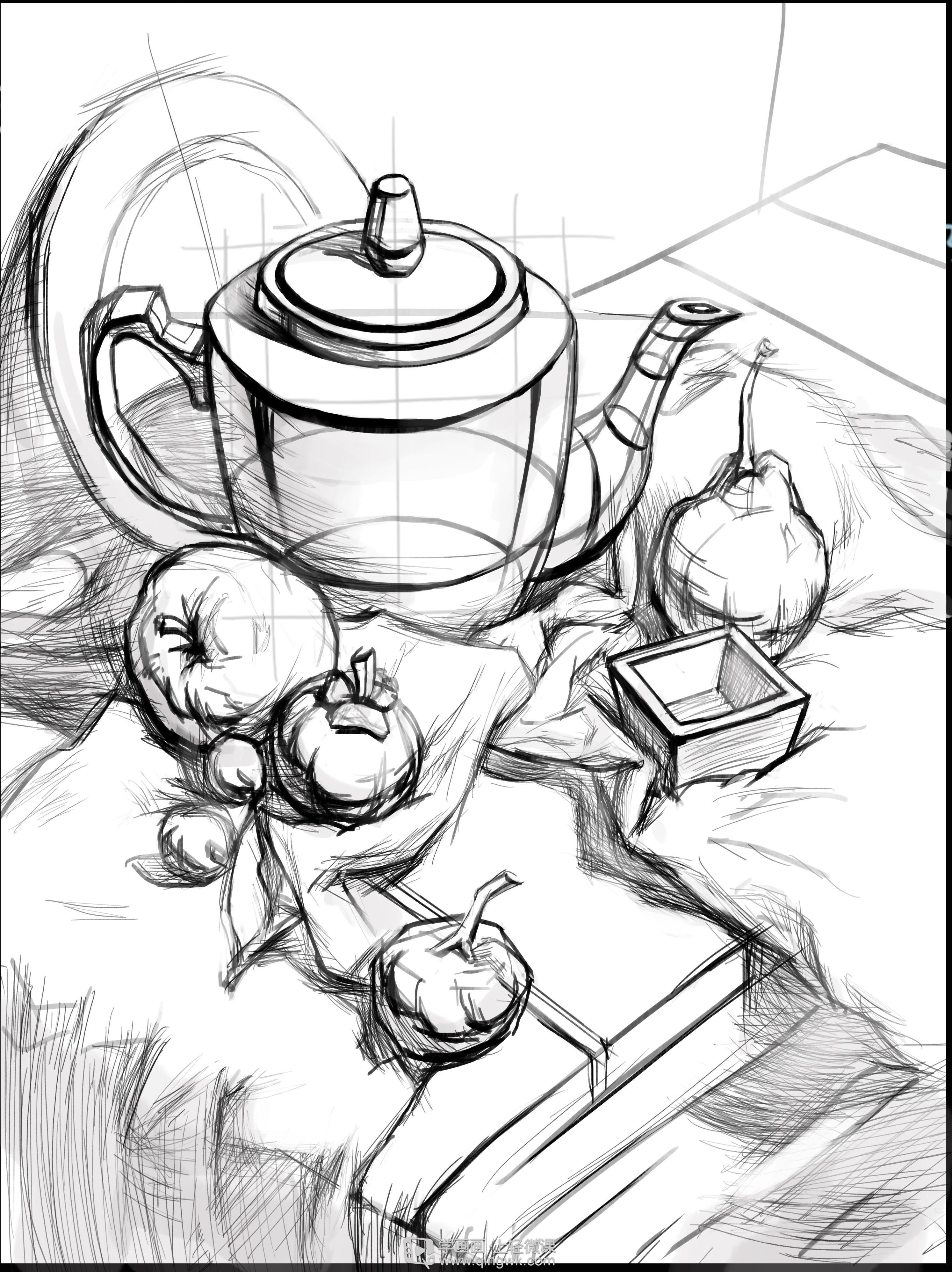 作业:学原画要不要学素描之组合静物素描画法训练 - rh-3-204咩咩怪