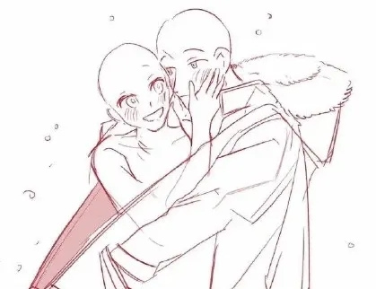 【线稿素材】情侣cp双人互动姿.