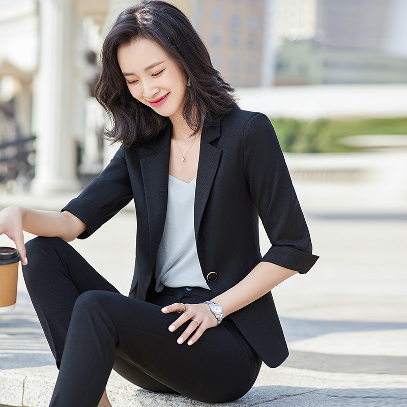 女先生酒店工作制服 2021女士西装外套女春夏新款职业装休闲气质中袖