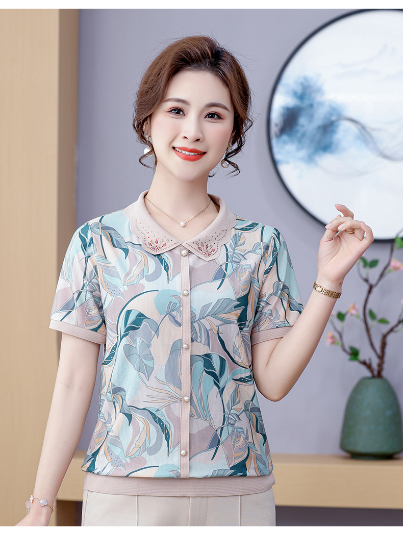 2024新款妈妈夏装短袖t恤洋气40岁50中老年女装小衫时尚薄款上衣 - 17