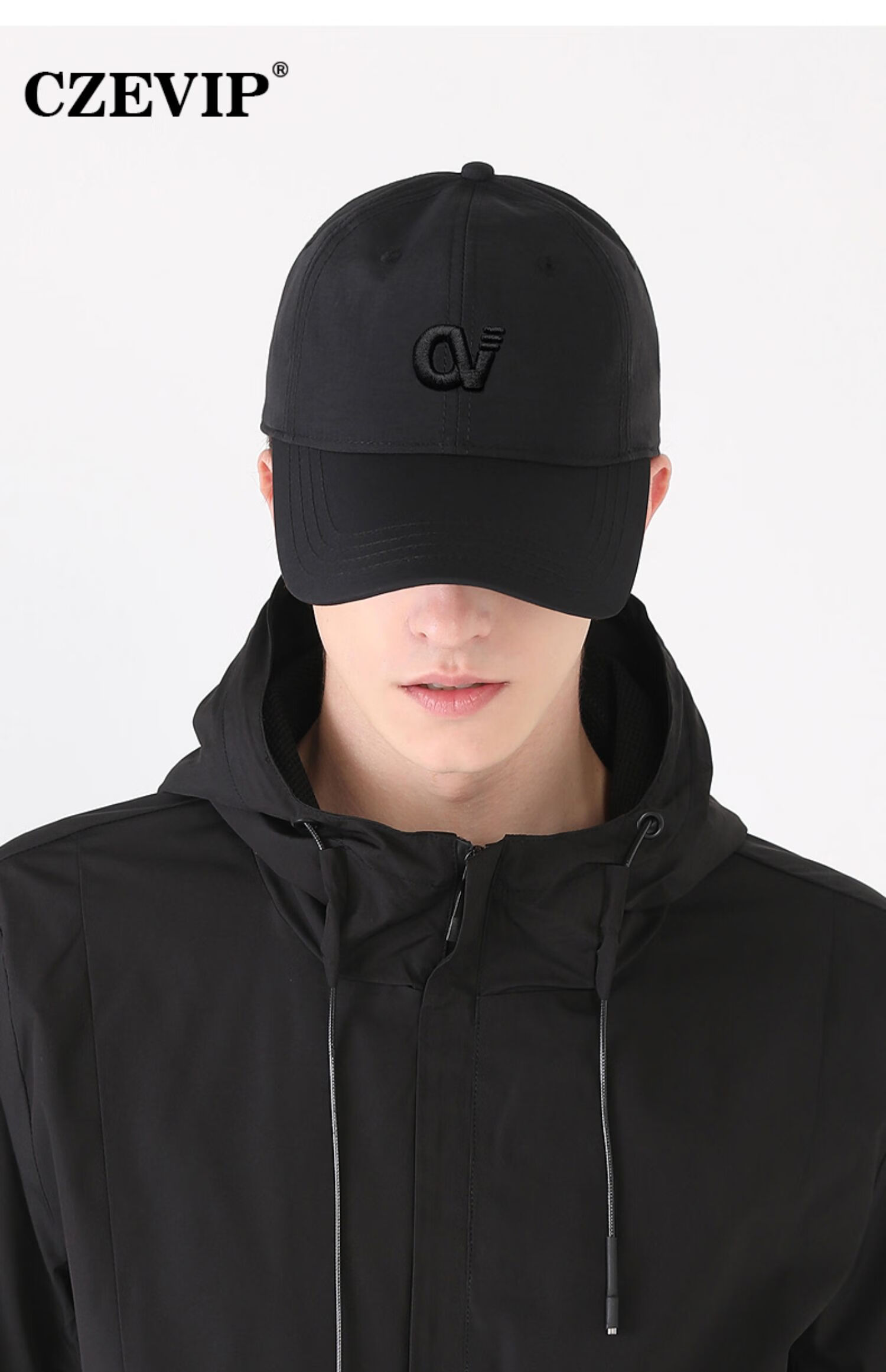 帽子男夏季加宽帽檐棒球帽男士速干保暖长鸭舌遮阳帽cv黑底白标l正常