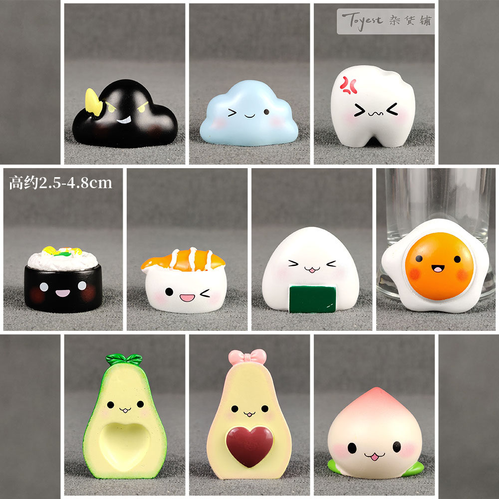 情绪娃娃树脂摆件可爱卡通仙桃牛油果寿司荷包蛋玩偶玩具模型公仔