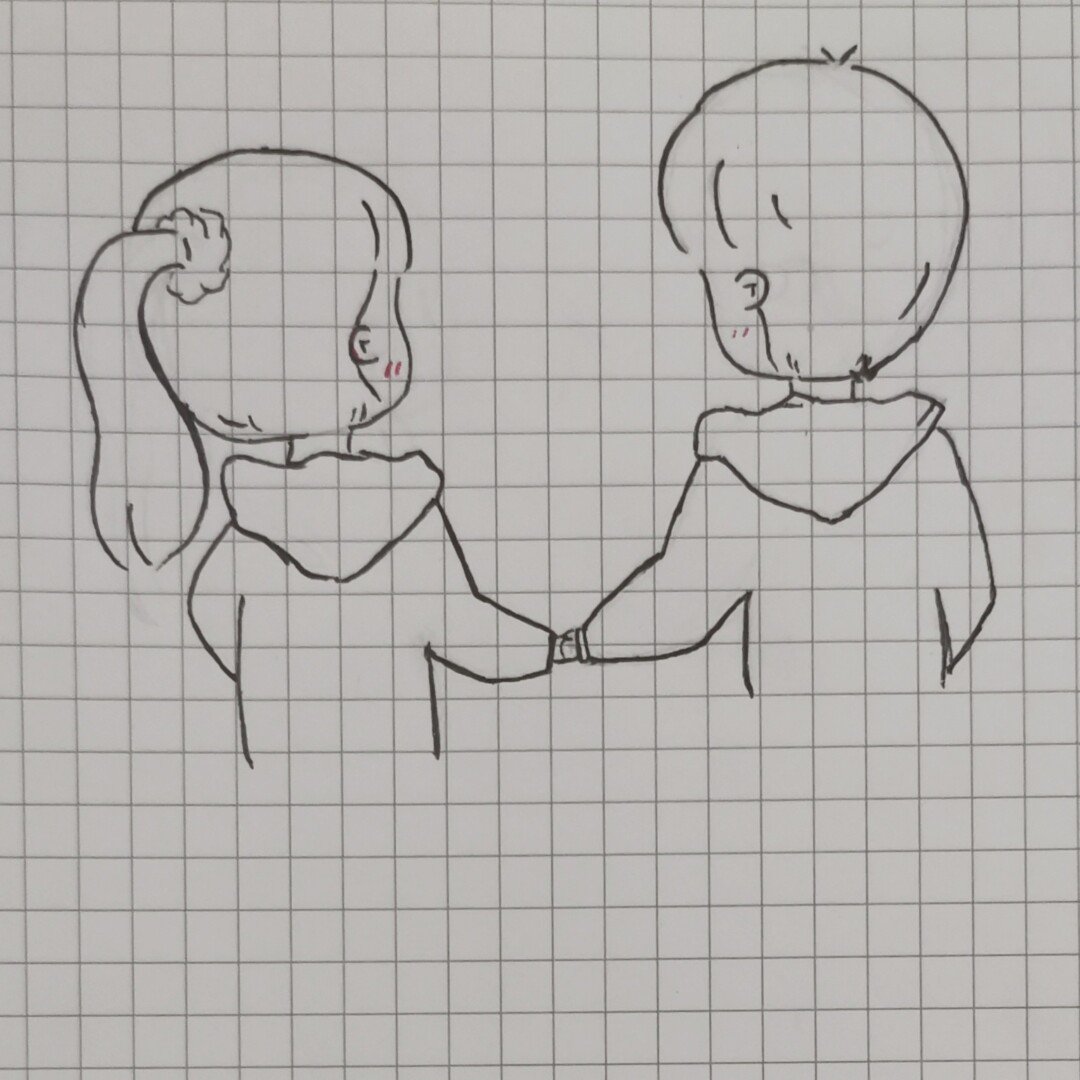 情侣牵手简笔画 第一次尝试画 背影 0.5水笔