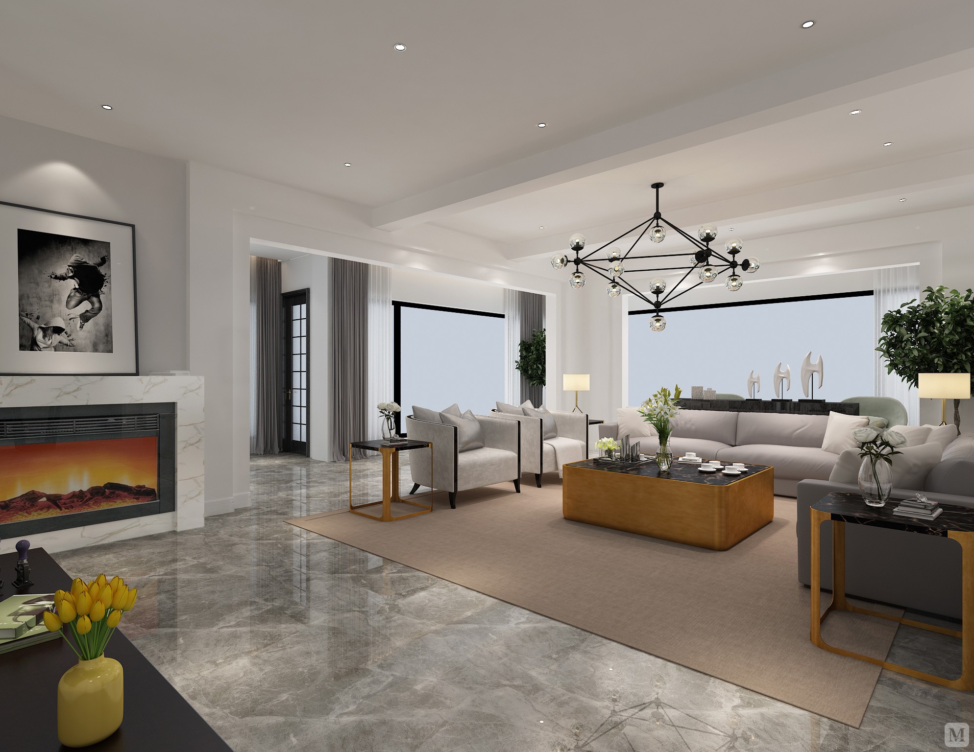 本案在设计手法上,既不过分张扬,而又恰到好处地把雍容典雅之气渗透到