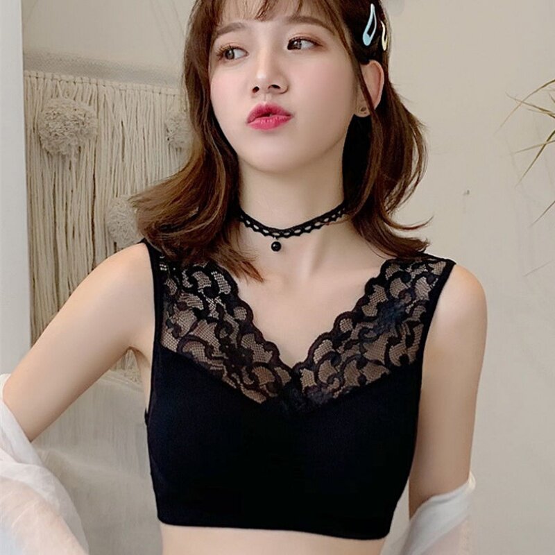 4蕾丝美背文胸网红爆款内衣女无钢圈小胸聚拢胸罩背心式吊带抹胸