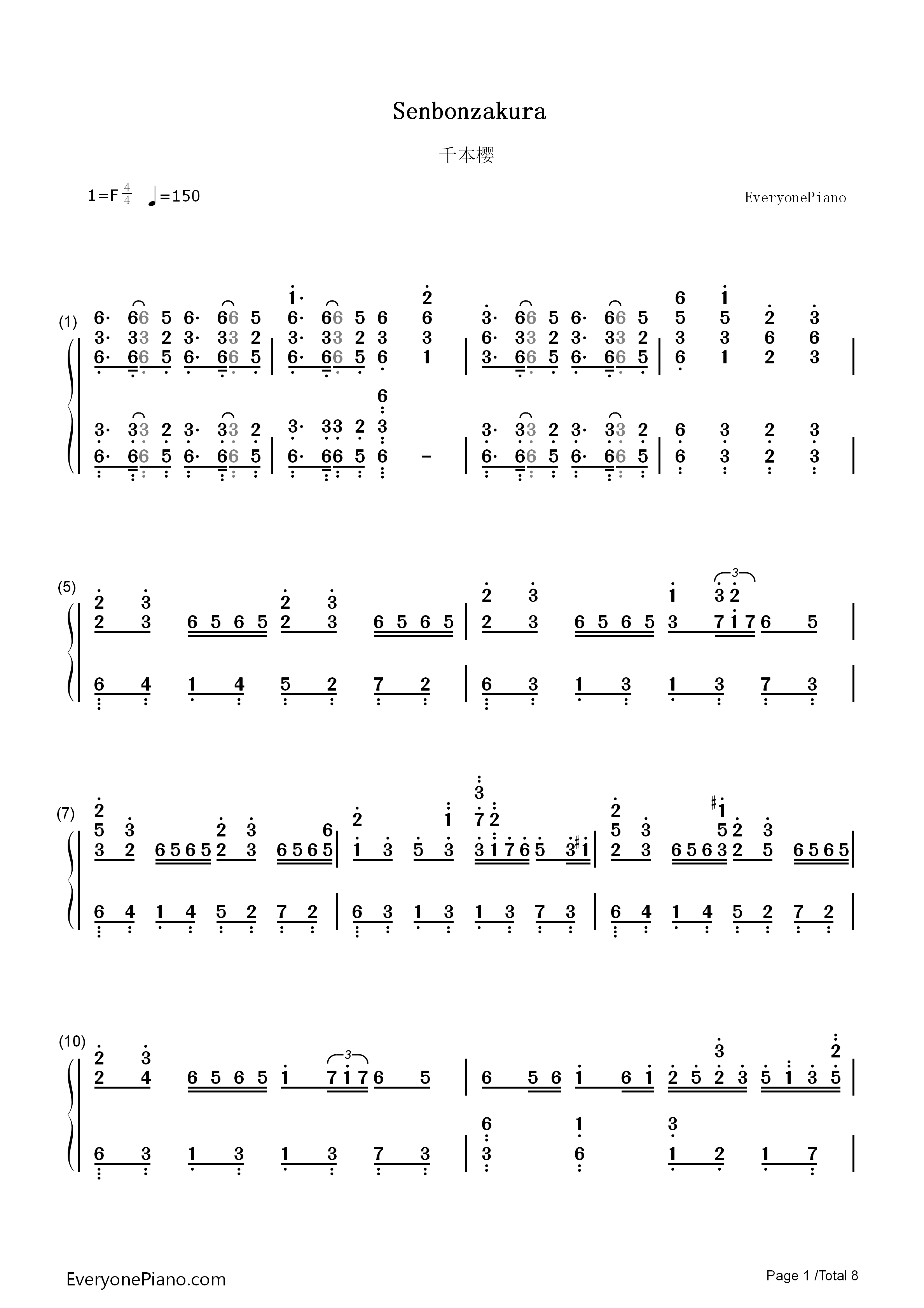 千本樱-初音未来双手简谱预览1-钢琴谱文件(五线谱,双手简谱,数字谱