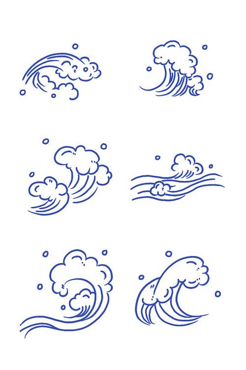 漂亮海浪海底小鱼简笔画矢量海浪图案简笔画 简单实用的波涛设计素材