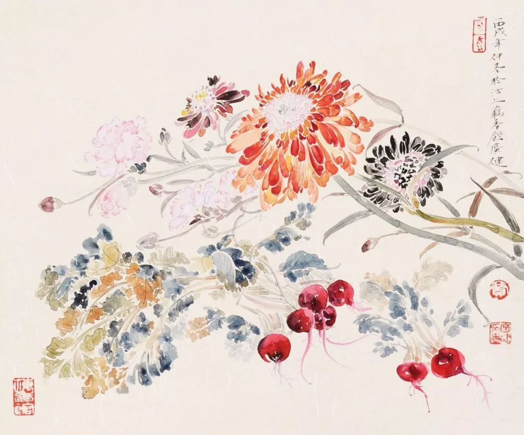 自己的潜心努力,使得贾广健不仅在工笔,没骨花鸟方面成就卓著,还在