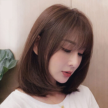 天美意假发女中长锁骨空气刘海中长发直发bobo头网红全头真人发头套