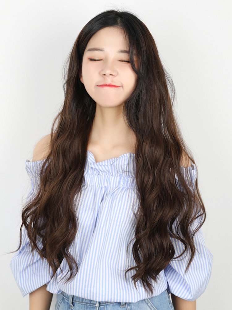 m水波纹u型半头套假发女长卷发大波浪圆脸网红可爱蓬松玉米烫长发