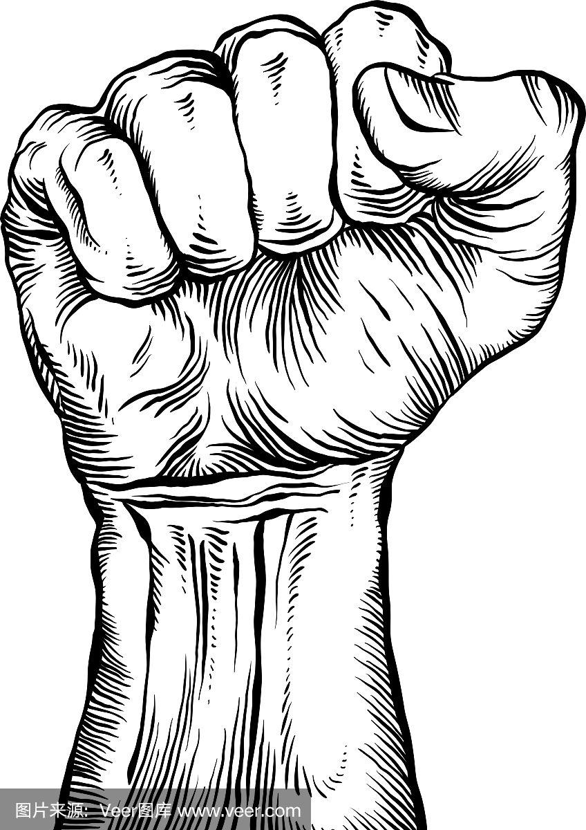 一个紧握的拳头高举着表示抗议