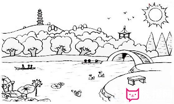 漂亮的风景简笔画图片,公园游玩简笔画