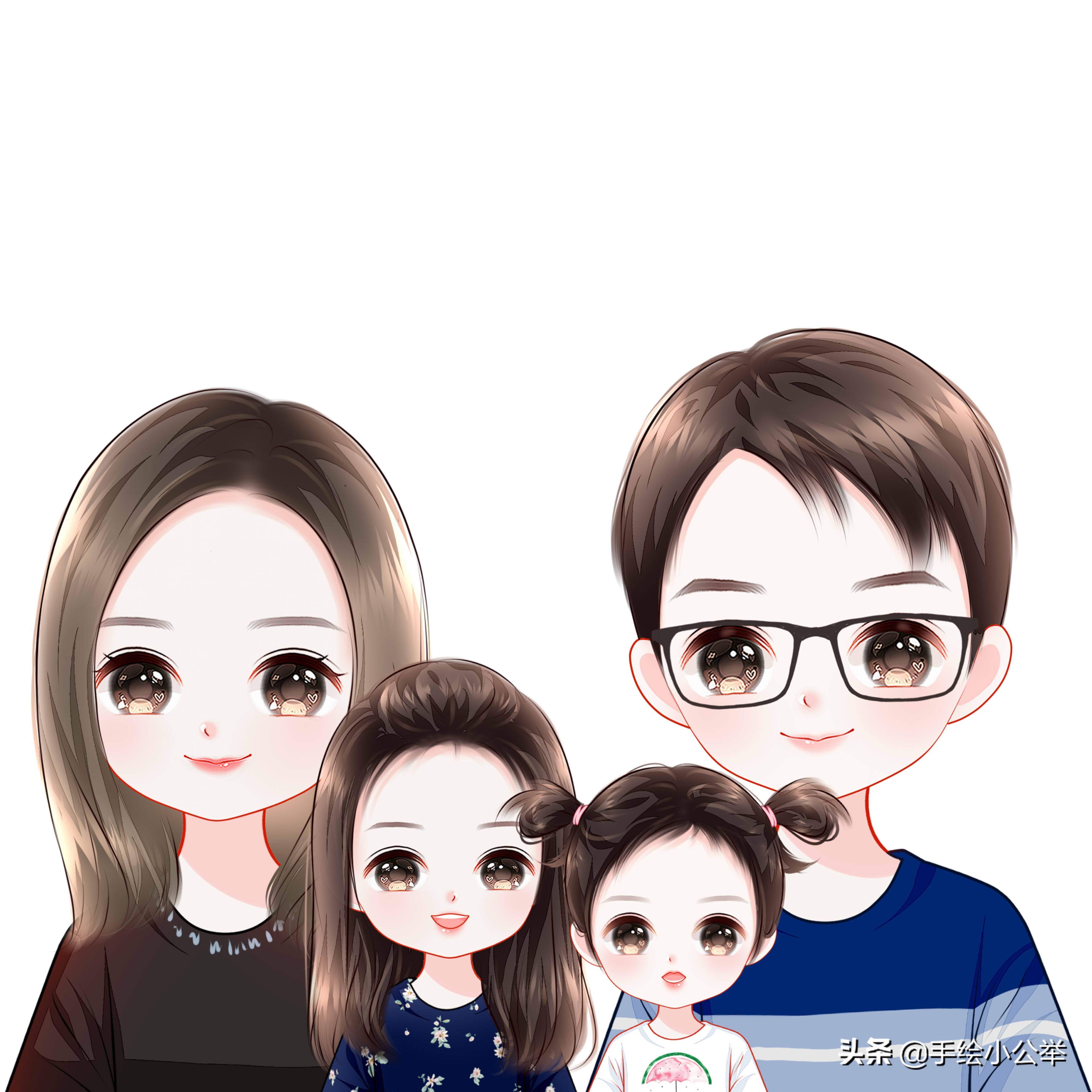 一家四口两个女儿卡通图片(换个头像吧) - 赤虎壹号