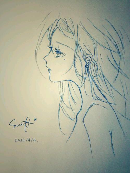 伤感的女孩简笔画大图